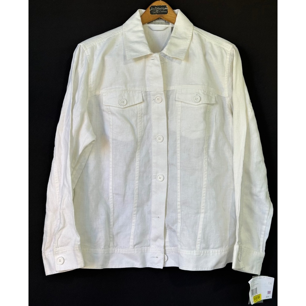 Liz Claiborne Linen Button Front Jacket Womens 1X White NWT